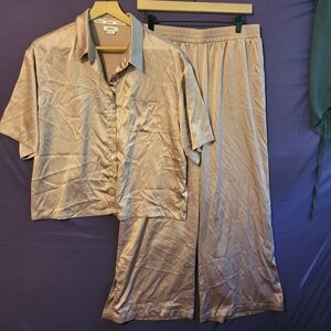 Jason Wu Womens Satin Pajama Set in Light Tan/lavendar. Size L